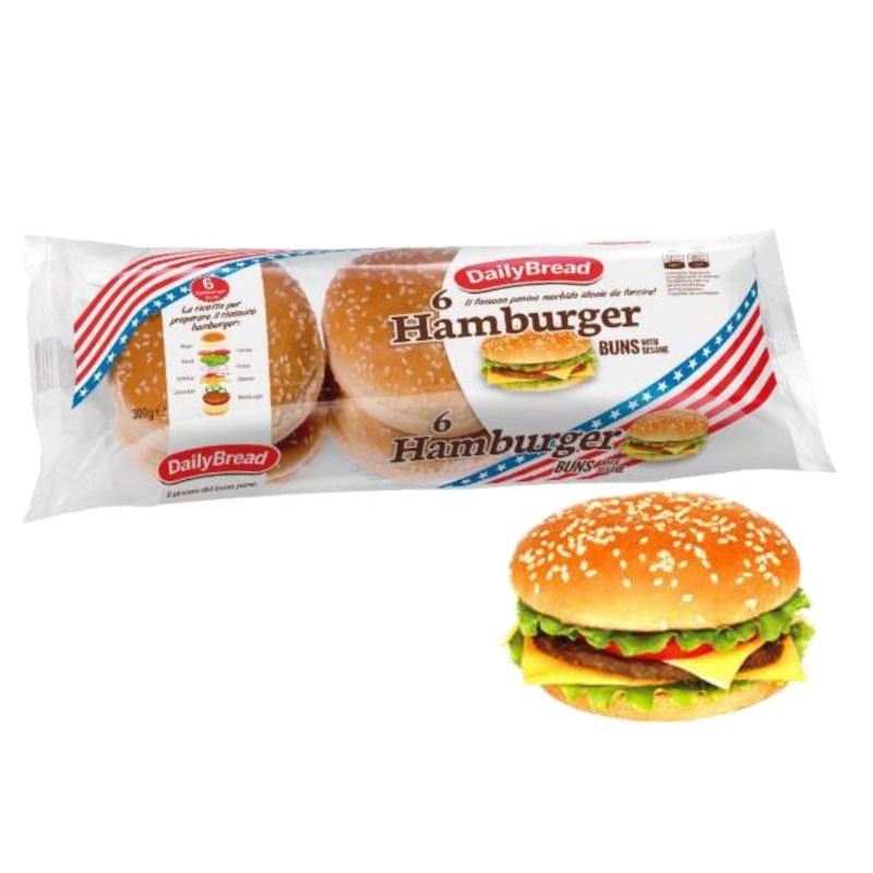 Hamburger con Sesamo DailyBread - 8 Buste da 6 Panini 300gr - Pane  Confezionato