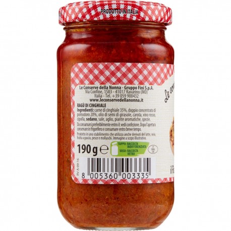 Le Conserve Della Nonna - Ragu di Cinghiale - Barattolo da 190gr - Salse e Spezie