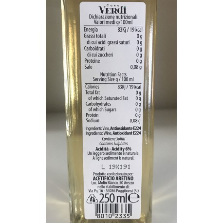 Casa Verdi 100% italienischer Weißweinessig - 250ml Flasche - Öl, Essig und Salz