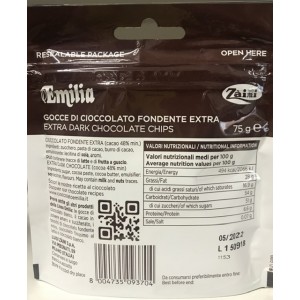 Gocce di Cioccolato Fondente Emilia - Busta Richiudibile da 75gr