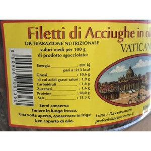 Vatican Anchovy Fillets in Sunflower Seed Oil - 1.5 kg pack