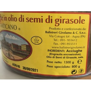 Filetti di Acciughe Vaticano in Olio di Semi di Girasole - Conf da 1,5 kg