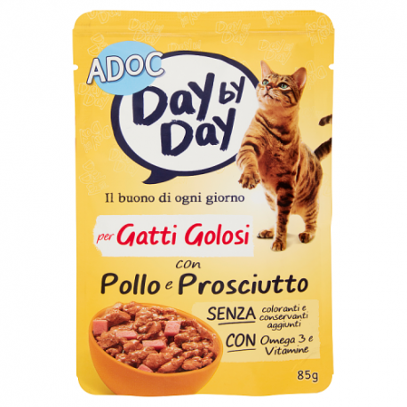 ADoC Dia a Dia Gato Gato Frango e Presunto - Caixa com 24 Sacos de 85gr - Ração para Animais de Estimação