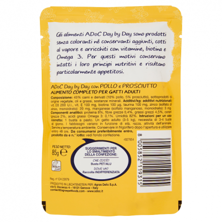ADoC Day by Day Cat Chat Poulet et Jambon - Carton de 24 Sachets de 85gr - Pet Food