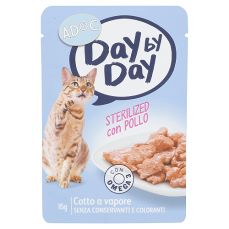 ADOC Day by Day Cat Cat Ster ilizzato com Frango - Caixa de 24 Envelopes 85gr - para Pet Food