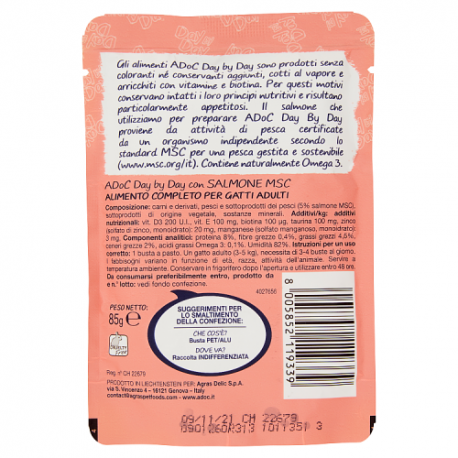 ADoC Day by Day Cat Gatto Salmone MSC - Box da 24 Buste da 85gr - Alimenti per Animali