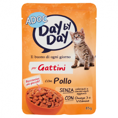 ADoC Day by Day Cat Gatto Gattini con Pollo - Box da 24 Buste da 85gr - Alimenti per Animali