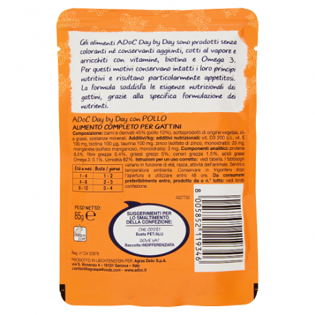 ADoC Day by Day Cat Chat Chatons au Poulet - Boîte de 24 Sacs de 85gr - Pet Food