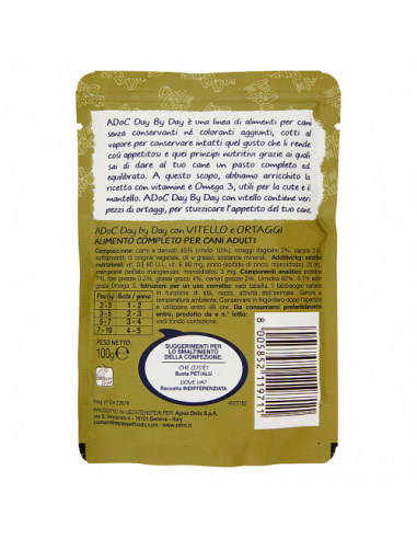 ADoC Day by Day Dog Cane Vitello e Ortaggi - Box da 24 Buste da 100gr - Alimenti per Animali