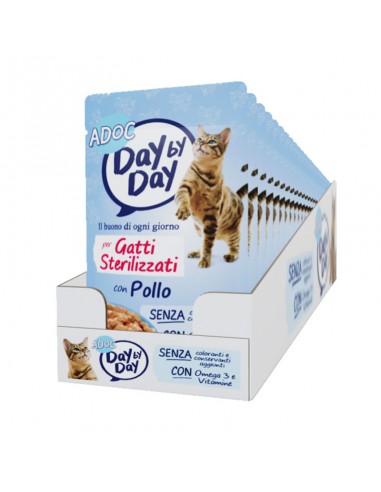 ADOC Day by Day Cat Cat Ster ilizzato com Frango - Caixa de 24 Envelopes 85gr - para Pet Food