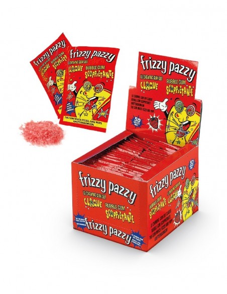 Frizzy Pazzy Bubble Gum Crackling Strawberry Flavor - Paquete de 50 piezas x7g - Caramelos y chicle