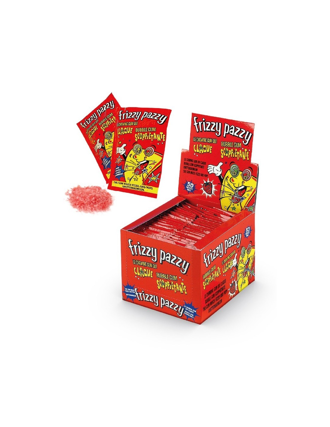Frizzy Pazzy Bubble Gum Crackling Strawberry Flavor - Pack of 50 pcs x7g -  Candies and Chewing Gum