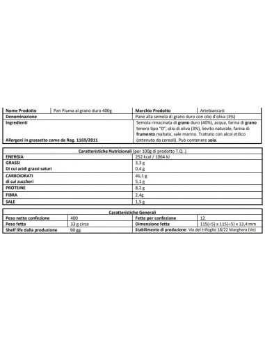 Panela Pão Arte Bianca Piuma com Trigo Duro sem Crosta - 10 Embalagens de 400 gr - Pão Embalado