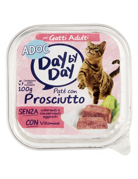 ADoC Day by Day Cat Gatto Paté con Prosciutto - Box da 16 Vaschette da 100gr - Alimenti per Animali
