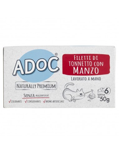 ADoC Cat Gatto MP Filetti di Tonnetto con Manzo - 8 Box da 6 Lattine da 50gr - Alimenti per Animali