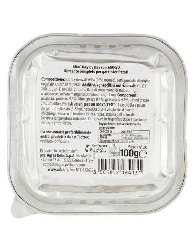 ADoC Day by Day Cat Pate pour chats Sterilizzati au boeuf - Boîte de 24 pots de 100gr - Pet Food