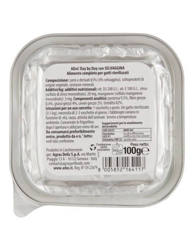 ADoC Day By Day Cat Mix 4 Pate Ham Beef Turkey Game - Boîte de 24 pots de 100gr