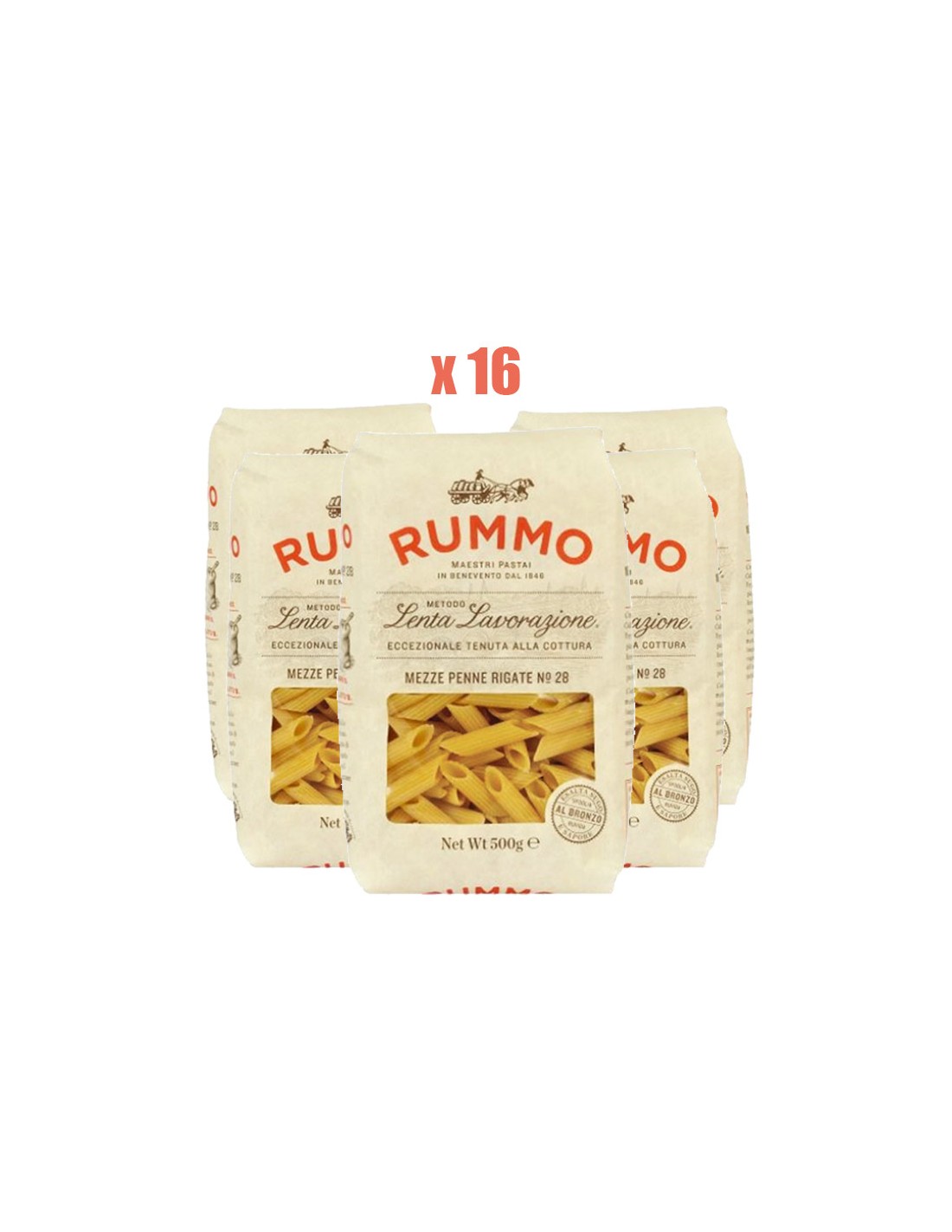 Pasta RUMMO Mezze Penne Rigate n° 28 - 16 Confezioni da 500gr - Pasta Rummo