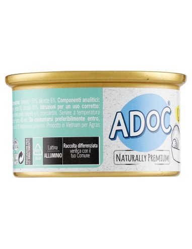 Adoc Cibo Umido per Gatti Adulti Trancetti di Tonnetto Naturale con Alicette NO GRAIN 24 lattine da 85gr
