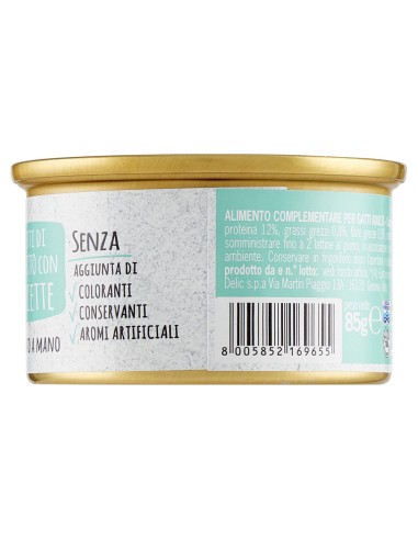 Adoc Cibo Umido per Gatti Adulti Trancetti di Tonnetto Naturale con Alicette NO GRAIN 24 lattine da 85gr