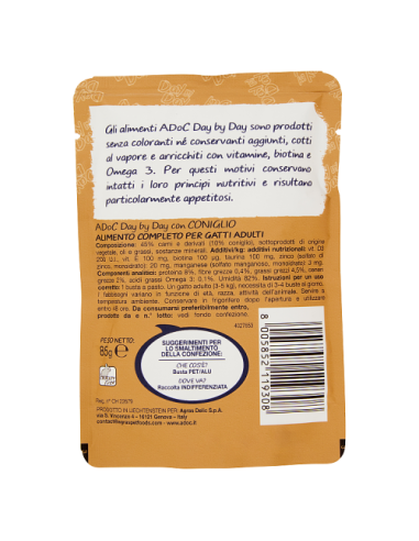 ADoC Day by Day Cat Gatto MIX POLLO E PROSCIUTTO - CONIGLIO - Box da 24 Buste da 85gr