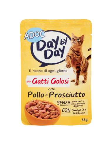 ADoC Day by Day Cat Gatto MIX POLLO E PROSCIUTTO - CONIGLIO - Box da 24 Buste da 85gr