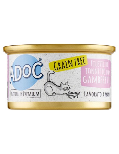 Adoc Cibo Umido per Gatti Adulti MIX NO GRAIN Gamberetti e Alicette - 24 lattine da 85gr