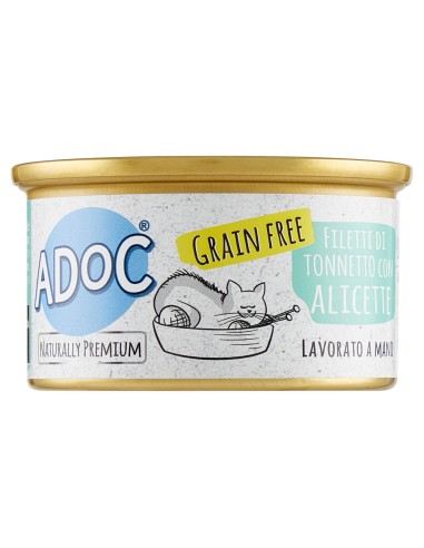 Adoc Cibo Umido per Gatti Adulti MIX NO GRAIN Gamberetti e Alicette - 24 lattine da 85gr