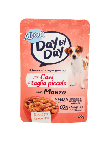 ADoC MIX Day by Day Dog Cane TAGLIA PICCOLA Manzo Pollo Coniglio Vitello e Ortaggi - 24 Buste da 100gr