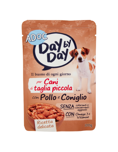 ADoC MIX Day by Day Dog Cane TAGLIA PICCOLA Manzo Pollo Coniglio Vitello e Ortaggi - 24 Buste da 100gr