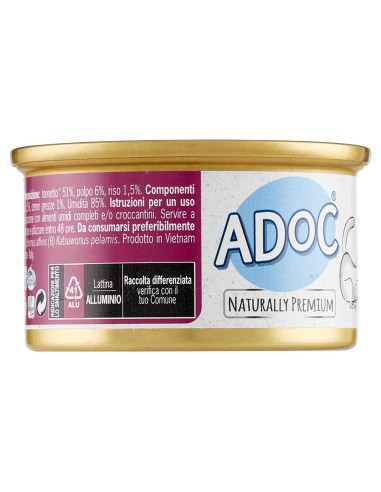 ADoC Cat Cibo Umido per Gatti MIX OCEANO VOLUPTAS Tonnetto con Gamberetti Polpo Alicette Prosciutto - 24 Lattine da 85gr