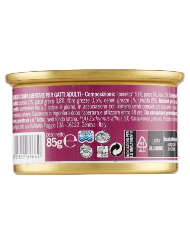 ADoC Cat Cibo Umido per Gatti MIX OCEANO VOLUPTAS Tonnetto con Gamberetti Polpo Alicette Prosciutto - 24 Lattine da 85gr