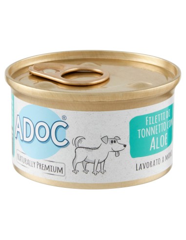 Adoc - Cibo Umido per Cani Adulti Con Filetti Di Tonnetto Con ALOE - 24 lattine da 85gr