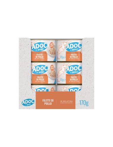 Filetes de pollo de caña de perro ADoC - 24 Latas de 170gr - Alimento para mascotas