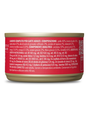 Adoc Cibo Umido per Gatti MIX COMPLETO E BILANCIATO - Filetti di TONNETTO e POLLO - 24 Lattine da 80 gr