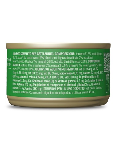 Adoc Cibo Umido per Gatti MIX COMPLETO E BILANCIATO - Filetti di TONNETTO e POLLO - 24 Lattine da 80 gr