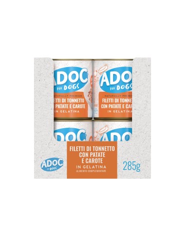 ADoC Dog Cane Tonnetto con Patate e Carote - 16 Lattine da 285gr - Alimenti per Animali
