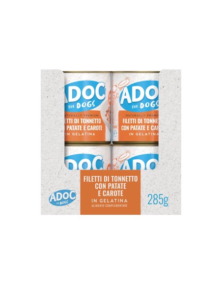 ADoC Dog Cane Tonnetto con Patate e Carote - 16 Lattine da 285gr - Alimenti per Animali