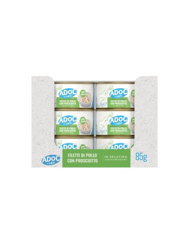 ADoC Cat Gatto Pollo con Prosciutto - 24 Lattine da 85gr - Alimenti per Animali