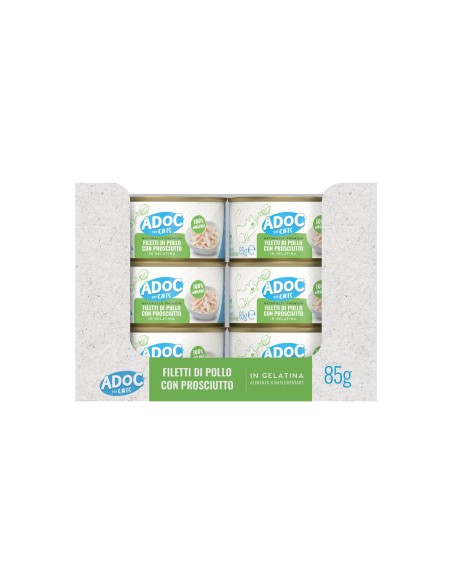 ADoC Cat Gatto Pollo con Prosciutto - 24 Lattine da 85gr - Alimenti per Animali