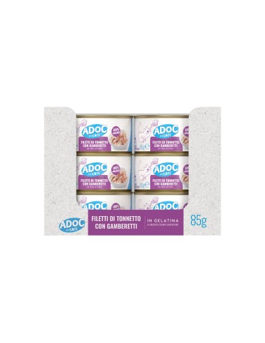 ADoC Cat Gatto Tonnetto con Gamberetti - 24 Lattine da 85gr - Alimenti per Animali