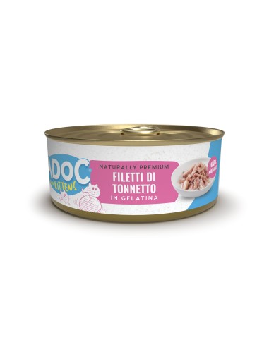 Adoc - Cibo Umido per Gatti Adulti con Ingredienti Naturali - Teneri trancetti di Tonnetto - 10 confezioni da 4 lattine da 50gr