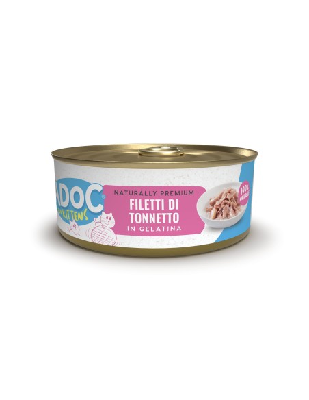 Adoc - Cibo Umido per Gatti Adulti con Ingredienti Naturali - Teneri trancetti di Tonnetto - 10 confezioni da 4 lattine da 50gr