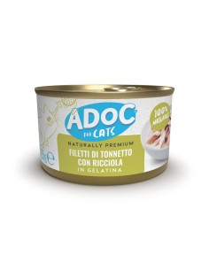 Adoc Cibo Umido per Gatti Adulti con Ingredienti Naturali Trancetti di Tonnetto Naturale con RICCIOLA - 24 lattine da 85gr