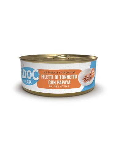 Adoc Cibo Umido per Gatti Adulti Trancetti di Tonnetto con Papaya 10 confezioni da 4 lattine da 50gr