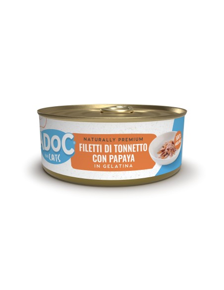 Adoc Cibo Umido per Gatti Adulti Trancetti di Tonnetto con Papaya 10 confezioni da 4 lattine da 50gr