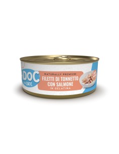Adoc Cibo Umido per Gatti Adulti con Ingredienti Naturali Trancetti di Tonnetto e Salmone 10 confezioni da 4 lattine da 50gr