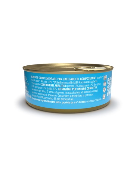 Adoc Cibo Umido per Gatti Adulti con Ingredienti Naturali Trancetti di Tonnetto con Orata - 10 confezioni da 4 lattine da 50gr