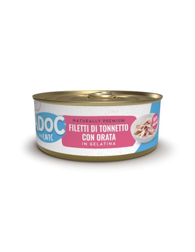 Adoc Cibo Umido per Gatti Adulti con Ingredienti Naturali Trancetti di Tonnetto con Orata - 10 confezioni da 4 lattine da 50gr