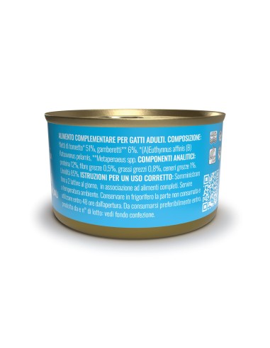 Adoc Cibo Umido per Gatti Adulti con Ingredienti Naturali Trancetti di Tonnetto con Gamberetti NO GRAIN - 24 lattine da 85gr